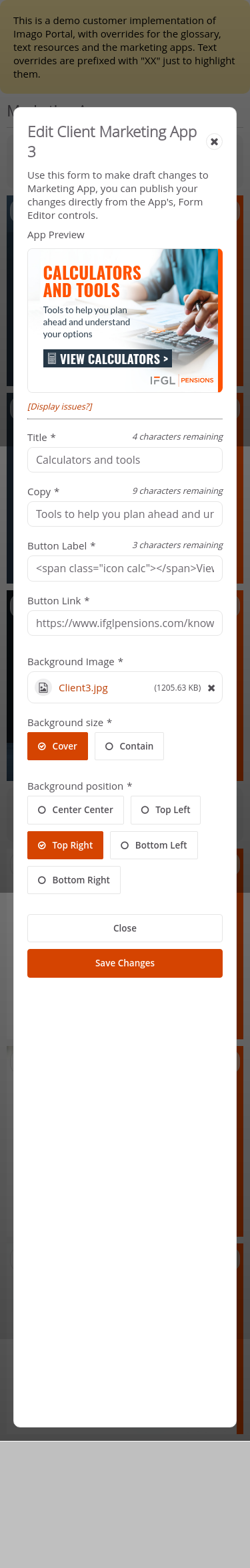 Customer-IFGL > 03 Marketing Dashboard > Edit Marketing Apps